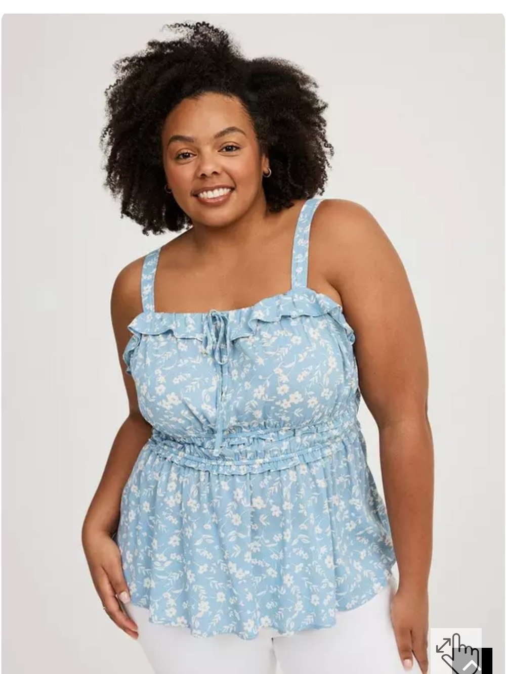 Light Blue Floral Ruffle Smocked Tank Top